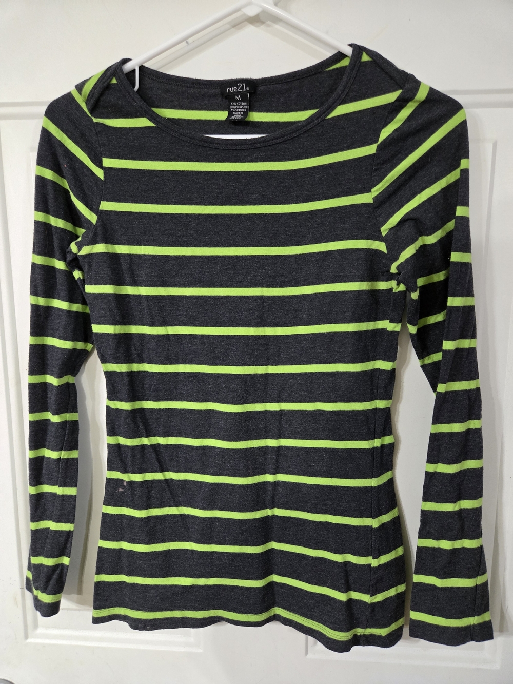 Rue21 Neon Green & Charcoal Striped Long Sleeve Top